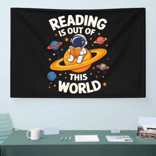 Lezen is uit een andere wereld spandoek (Beurs)