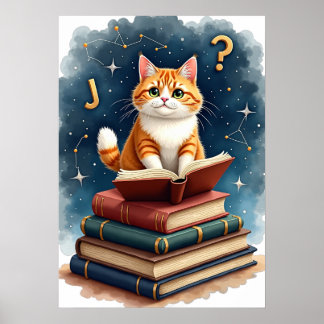 Lezen Kat in de Ruimte Boekenwurm Astronaut Kat Bo Poster