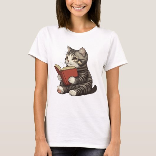 Lezen Kat Shirt, Bookish Cat Lover Shirt (Voorkant)