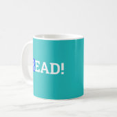 LEZEN! Kobalt Blue en Turquoise One Word-Design Koffiemok (Voorkant links)