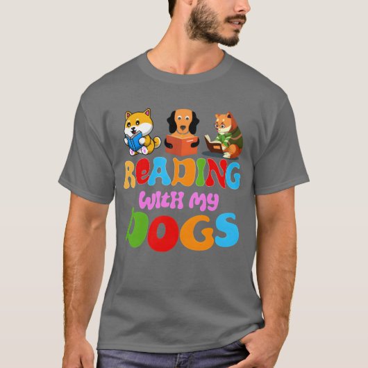 Lezen Met Mijn Honden Grappige hond Boek Liefhebbe T-shirt (Voorkant)