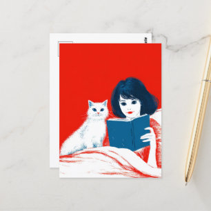 Lezen met mijn kat briefkaart