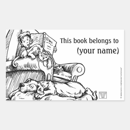 Lezen naar het Cat and Dog Book Bord Rechthoekige Sticker (Voorkant)