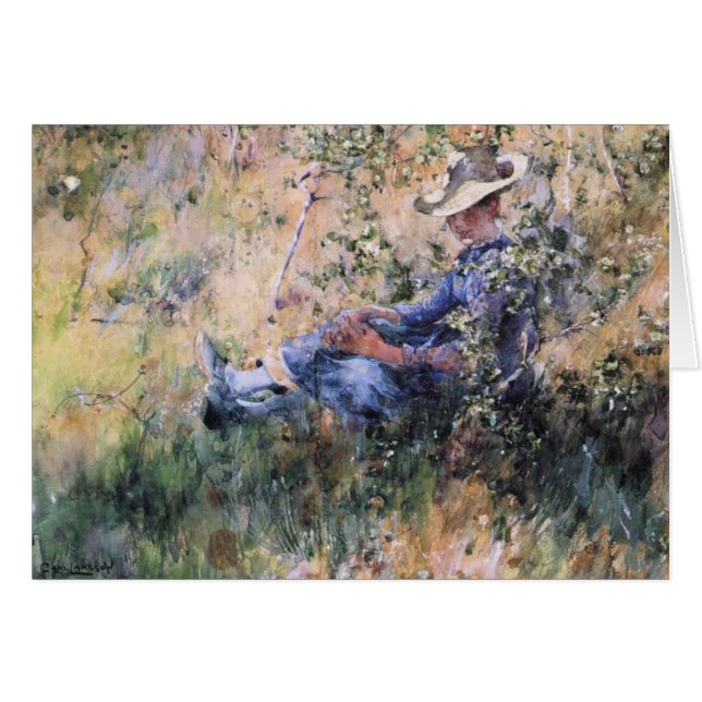 Lezen onder een bloeiende Hawthorne-Struik (Voorkant Horizontaal)