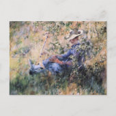 Lezen onder een bloeiende Hawthorne-Struik Briefkaart (Voorkant)