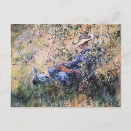 Lezen onder een bloeiende Hawthorne-Struik Briefkaart (Voorkant)