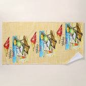 Lezen op het strand geel strandlaken (Voorkant)