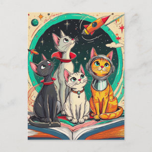 Lezen opent een poort naar kosmische kattenavontur briefkaart