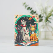 Lezen opent een poort naar kosmische kattenavontur briefkaart (Staand voorkant)