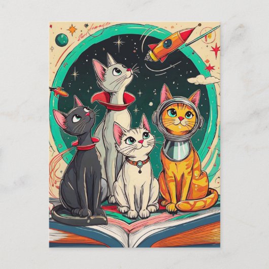 Lezen opent een poort naar kosmische kattenavontur briefkaart (Voorkant)