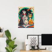 Lezen opent een poort naar kosmische kattenavontur poster (Thuiskantoor)