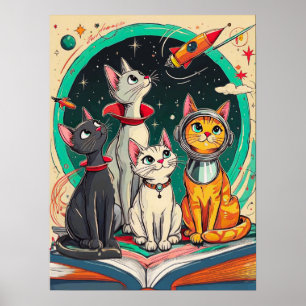 Lezen opent een poort naar kosmische kattenavontur poster