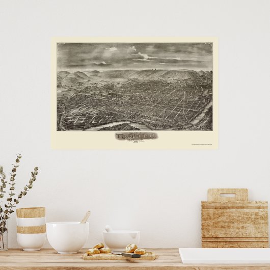 Lezen, PA Panorama Map - 1898 Poster (Keuken)