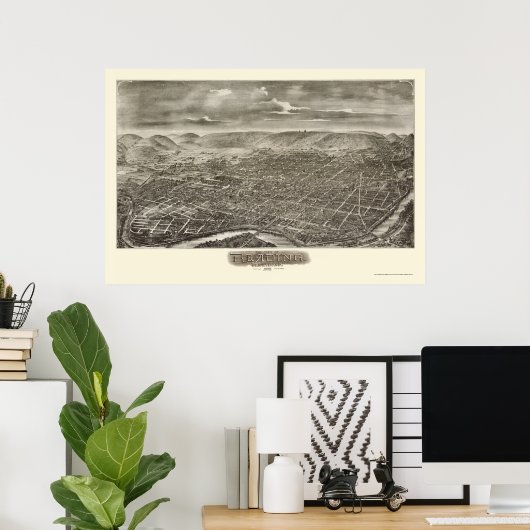 Lezen, PA Panorama Map - 1898 Poster (Thuiskantoor)