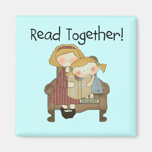 Lezen Samen - Mama en Meisje Tshirts en Geschenken Magneet