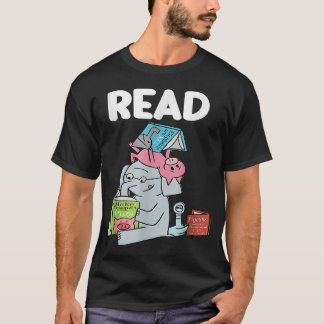 Lezen van boekenclub piggie olifantenduiven, grapp t-shirt