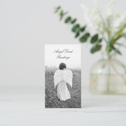 Lezen van de Kaart Elegant Black and White Angel Visitekaartje (Staand voorkant)