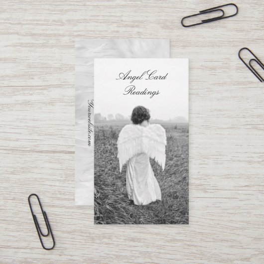 Lezen van de Kaart Elegant Black and White Angel Visitekaartje (Voorkant / Achterkant in situ)