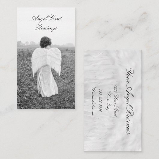 Lezen van de Kaart Elegant Black and White Angel Visitekaartje (Voorkant / Achterkant)