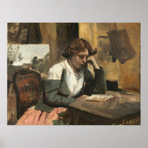 Lezen van een vrouw - Jean-Baptiste - Corot Fine A Poster