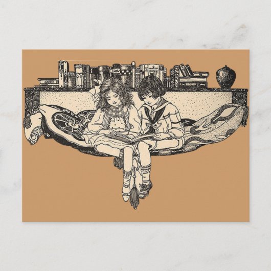 Lezen van meisjes en jongens briefkaart (Voorkant)