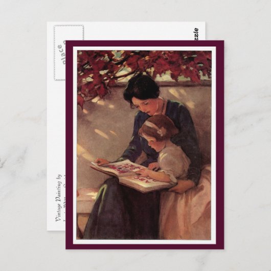 Lezen van moeder en kind briefkaart (Voorkant / Achterkant)