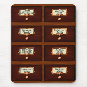 Lezen van tapecatalogusbakens voor bibliotheekboek muismat