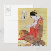 Lezen van zittende vrouw briefkaart (Voorkant / Achterkant)