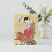 Lezen van zittende vrouw briefkaart (Staand voorkant)