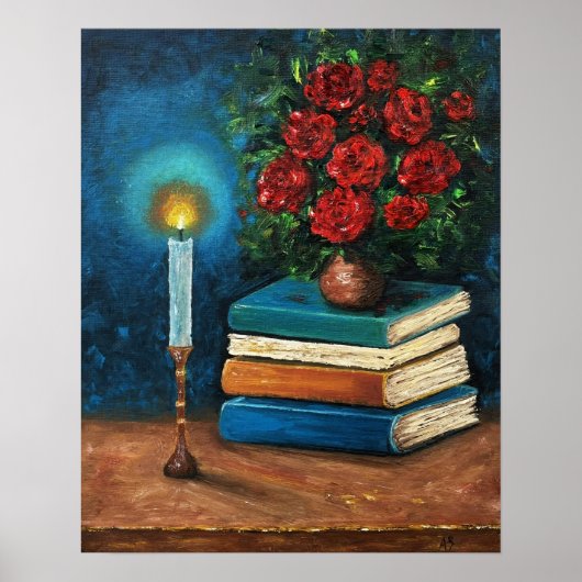 Lezen verlicht kunst stillevens boeken poster (Voorkant)