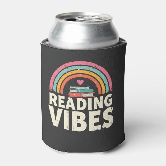Lezen Vibes Retro Rainbow  Boeken Liefhebbers Blikjeskoeler (Blikje Voorkant)