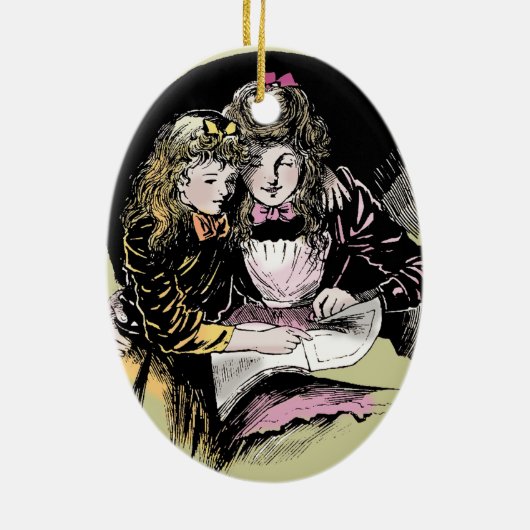  lezen Victoriaans mam-dochter Keramisch Ornament (Achterkant)