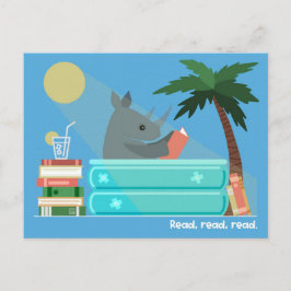 Lezend Neushoorn in de Zwembad Postkaarten Feestdagenkaart