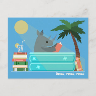 Lezend Neushoorn in de Zwembad Postkaarten Feestdagenkaart