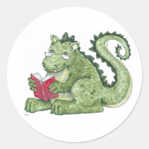 Lezende Draak Ronde Sticker