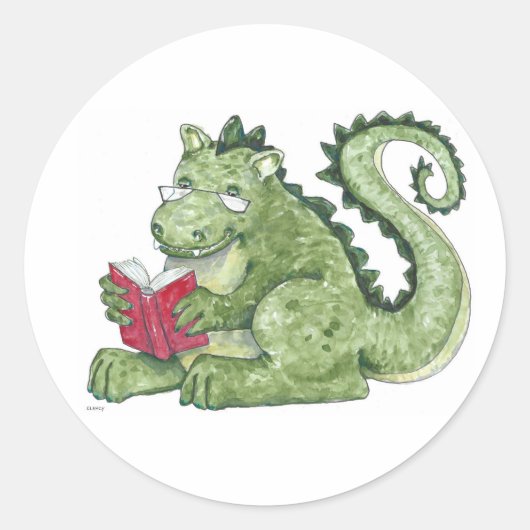 Lezende Draak Ronde Sticker (Voorkant)