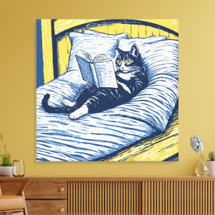 lezende kat canvas afdruk