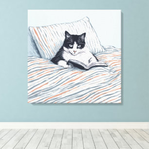 lezende kat canvas afdruk