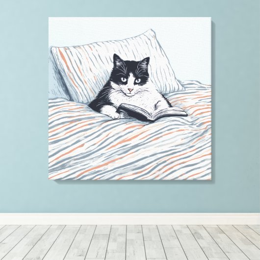 lezende kat canvas afdruk (Insitu (Houten vloer))