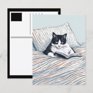 lezende kat feestdagenkaart