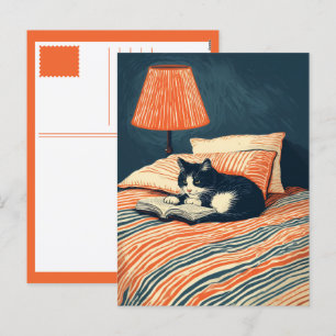 lezende kat feestdagenkaart