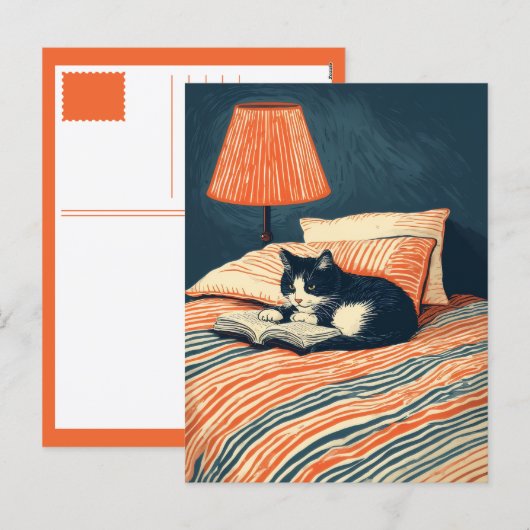 lezende kat feestdagenkaart (Voorkant / Achterkant)