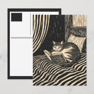 lezende kat feestdagenkaart