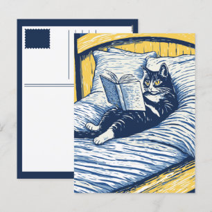lezende kat feestdagenkaart