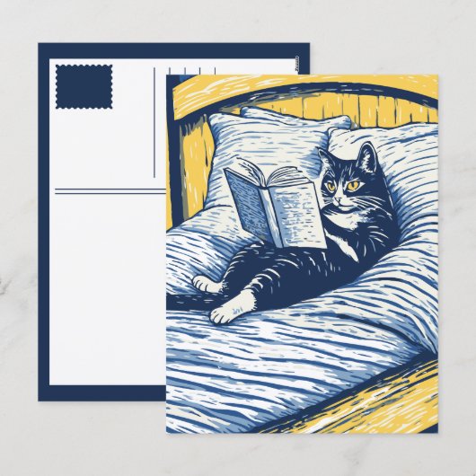 lezende kat feestdagenkaart (Voorkant / Achterkant)