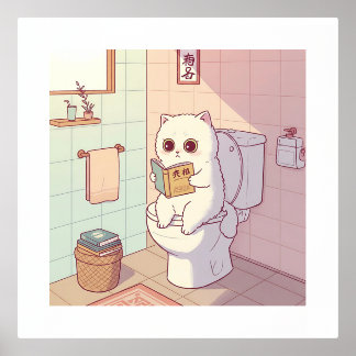 Lezende Kat op Toilet Folie Afdrukken