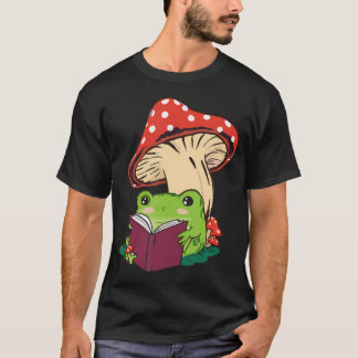 Lezende Kikker Paddenstoel Schattig Natuur Estheti T-shirt