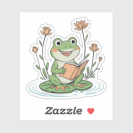Lezende Kikker Sticker | Schattig Waterlelie Boekd