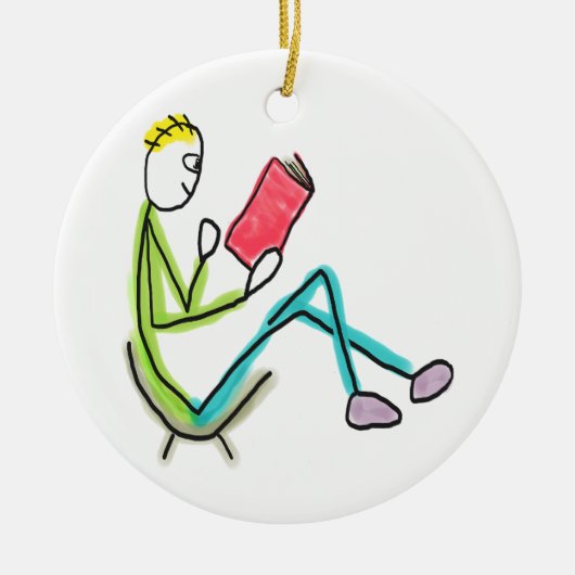 Lezende Stickman Keramisch Ornament (Voorkant)
