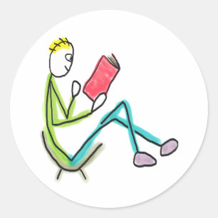 Lezende Stickman Ronde Sticker